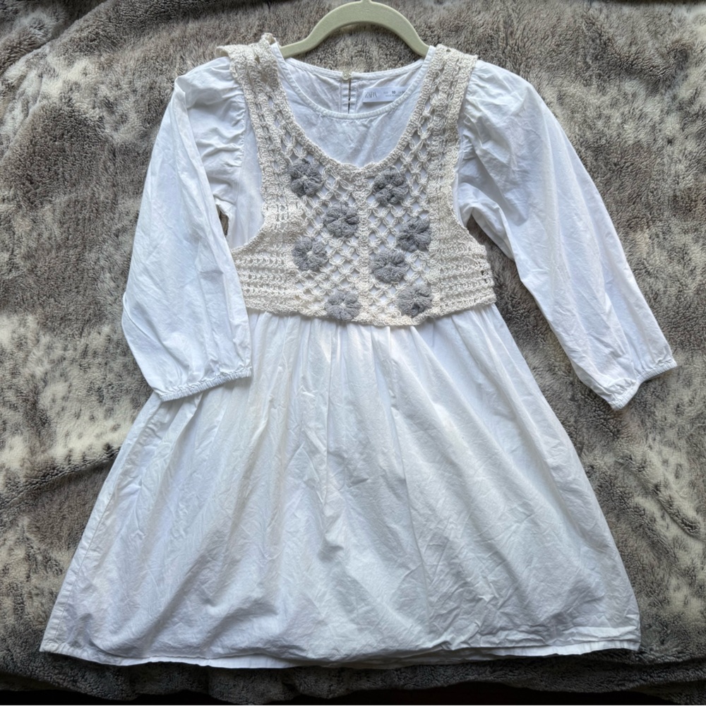 Zara Cream and Gray Casual Dress